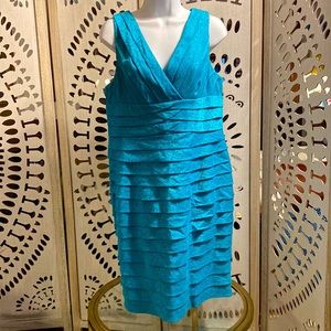Adrianna Papell teal tiered cocktail wedding dress sz 14